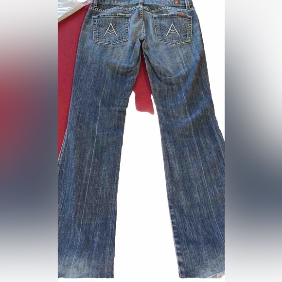 7 for all Mankind "A Pocket”Bootcut blue Jeans Frayed Cuff Flared Cotton size 28 - Picture 12 of 13